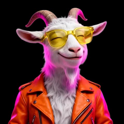 Cabra KVRAS con actitud y chaqueta naranja